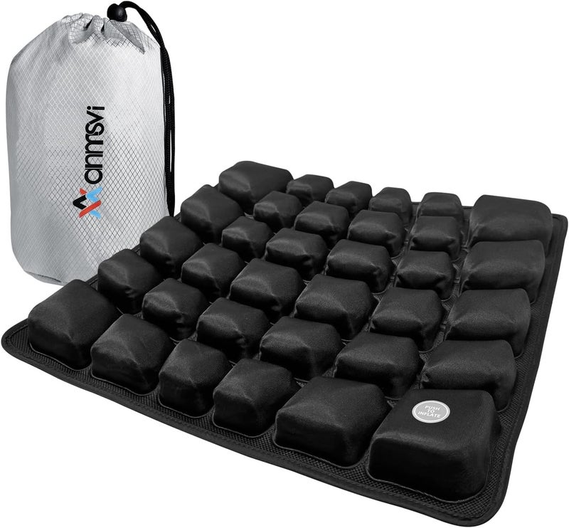 ANMSVI Inflatable Travel Seat Cushion with Built-in Pump & Carry Bag - Portable and Adjustable for use in Airplane, Car, Train, Truck, Office, Home - Coccyx, Sciatica, Tailbone Pain Relief (Black) - Image 1